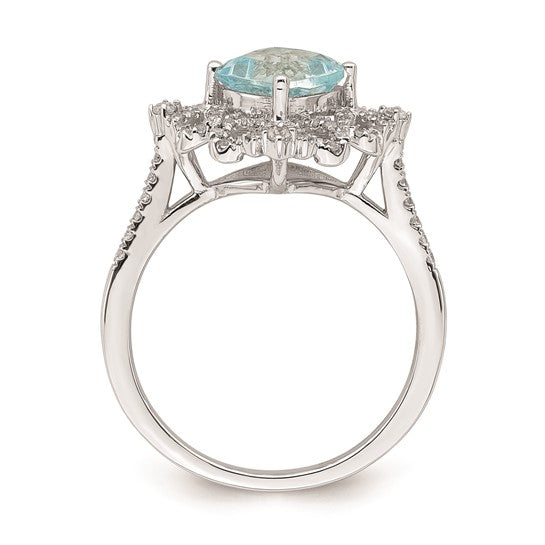 Blooming Bridal 14k White Gold Vintage 7.00mm Cushion-cut Aquamarine and 1/3 carat Diamond Complete Engagement Ring