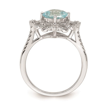 Blooming Bridal 14k White Gold Vintage 7.00mm Cushion-cut Aquamarine and 1/3 carat Diamond Complete Engagement Ring