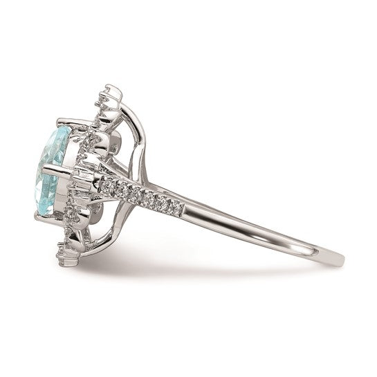 Blooming Bridal 14k White Gold Vintage 7.00mm Cushion-cut Aquamarine and 1/3 carat Diamond Complete Engagement Ring