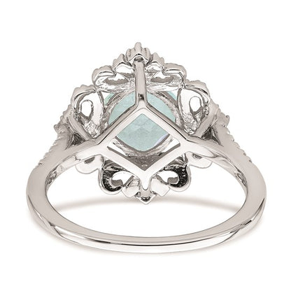 Blooming Bridal 14k White Gold Vintage 7.00mm Cushion-cut Aquamarine and 1/3 carat Diamond Complete Engagement Ring