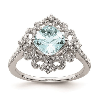 Blooming Bridal 14k White Gold Vintage 7.00mm Cushion-cut Aquamarine and 1/3 carat Diamond Complete Engagement Ring