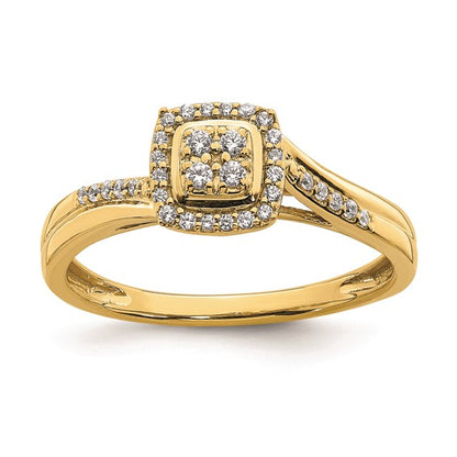 10k Yellow Gold Square Halo Cluster 1/6 carat Diamond Complete Engagement Ring