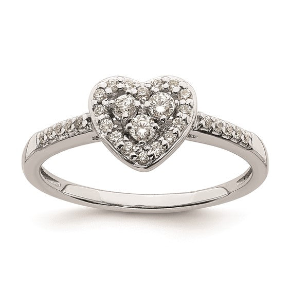 10k White Gold Heart Halo Cluster 1/4 carat Diamond Complete Engagement Ring