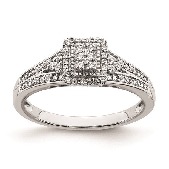 10k White Gold Rectangular Halo Cluster 1/5 carat Diamond Complete Engagement Ring