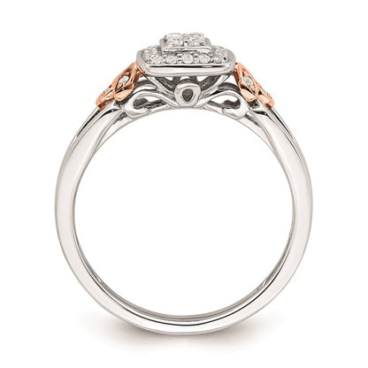 10k White and Rose Gold Square Halo Cluster 1/6 carat Diamond Complete Engagement Ring