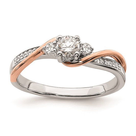 14k White and Rose Gold By-Pass (Holds 1/4 carat (4.00mm) Round Center) 1/8 carat Diamond Semi-mount Engagement Ring