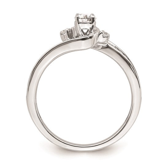 14k White Gold By-Pass (Holds 1/4 carat (4.1mm) Round Center) 1/4 carat Diamond Semi-mount Engagement Ring