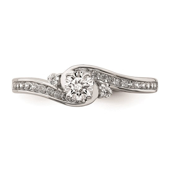 14k White Gold By-Pass (Holds 1/4 carat (4.1mm) Round Center) 1/4 carat Diamond Semi-mount Engagement Ring