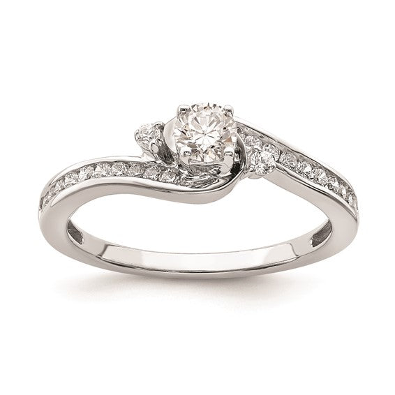 14k White Gold By-Pass (Holds 1/4 carat (4.1mm) Round Center) 1/4 carat Diamond Semi-mount Engagement Ring