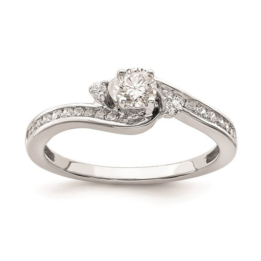 14k White Gold By-Pass (Holds 1/4 carat (4.1mm) Round Center) 1/4 carat Diamond Semi-mount Engagement Ring