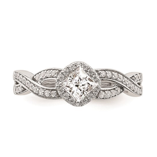 14k White Gold Criss-Cross Halo (Holds 1/3 carat (3.9mm) Princess Center) 1/4 carat Diamond Semi-mount Engagement Ring