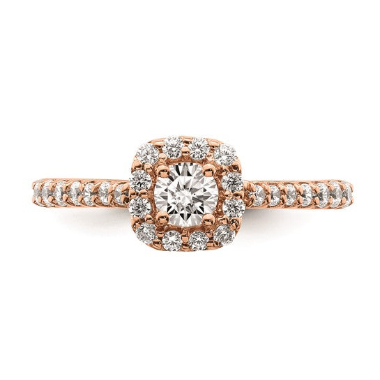 14k Rose Gold Halo Plus (Holds 1/3 carat (4.3mm) Round Center) 1/2 carat Diamond Semi-mount Engagement Ring