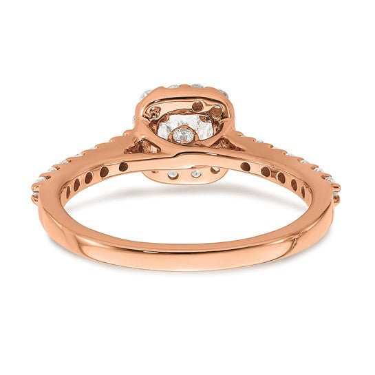 14k Rose Gold Halo Plus (Holds 1/3 carat (4.3mm) Round Center) 1/2 carat Diamond Semi-mount Engagement Ring