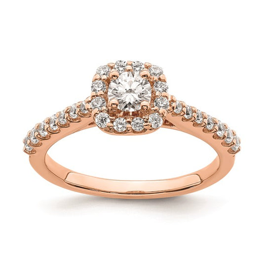 14k Rose Gold Halo Plus (Holds 1/3 carat (4.3mm) Round Center) 1/2 carat Diamond Semi-mount Engagement Ring