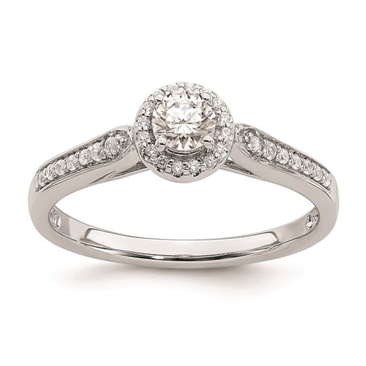 14k White Gold Halo (Holds 1/4 carat (4.1mm) Round Center) 1/6 carat Diamond Semi-mount Engagement Ring