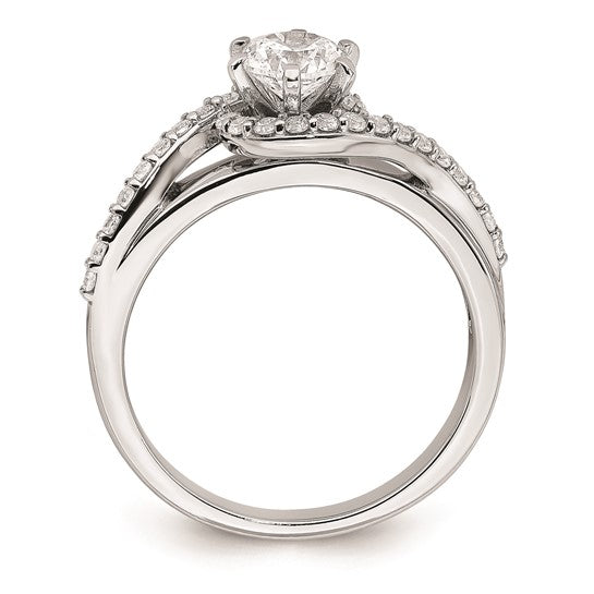 14k White Gold By-Pass Halo (Holds 1/2 carat (5.2mm) Round Center) 1/3 carat Diamond Semi-mount Engagement Ring