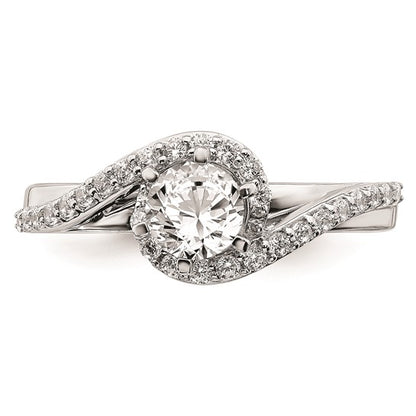 14k White Gold By-Pass Halo (Holds 1/2 carat (5.2mm) Round Center) 1/3 carat Diamond Semi-mount Engagement Ring