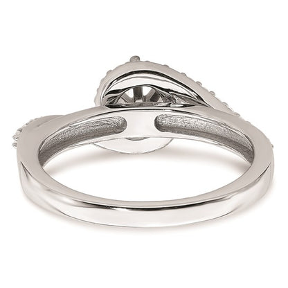 14k White Gold By-Pass Halo (Holds 1/2 carat (5.2mm) Round Center) 1/3 carat Diamond Semi-mount Engagement Ring