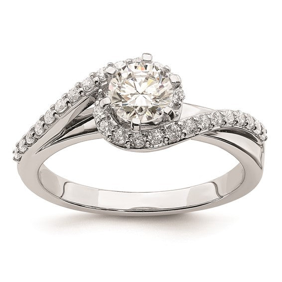 14k White Gold By-Pass Halo (Holds 1/2 carat (5.2mm) Round Center) 1/3 carat Diamond Semi-mount Engagement Ring