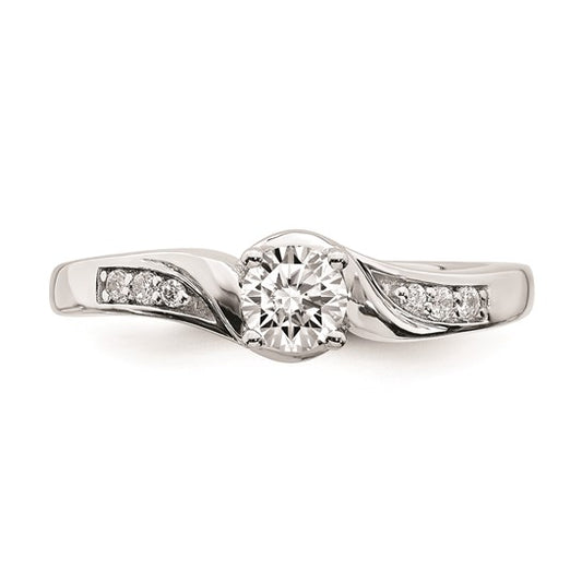 14k White Gold By-Pass (Holds 1/3 carat (4.5mm) Round Center) 1/20 carat Diamond Semi-mount Engagement Ring