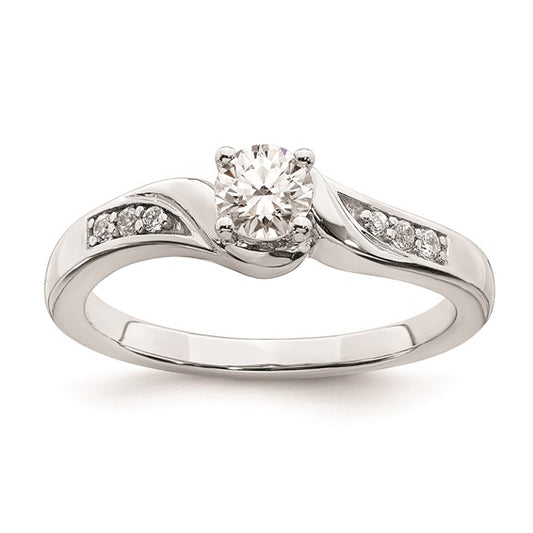 14k White Gold By-Pass (Holds 1/3 carat (4.5mm) Round Center) 1/20 carat Diamond Semi-mount Engagement Ring