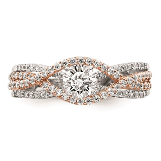 14k White and Rose Gold Twist Peg Set 1/2 carat Diamond Semi-mount Engagement Ring