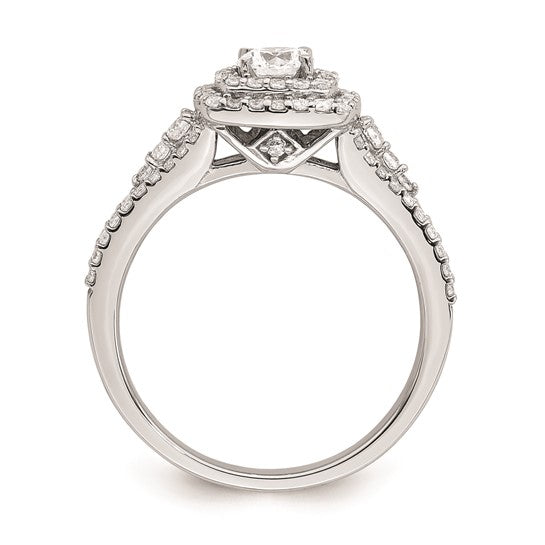 14k White Gold Double Halo (Holds 1/3 carat (4.5mm) Round Center) 1/2 carat Diamond Semi-mount Engagement Ring