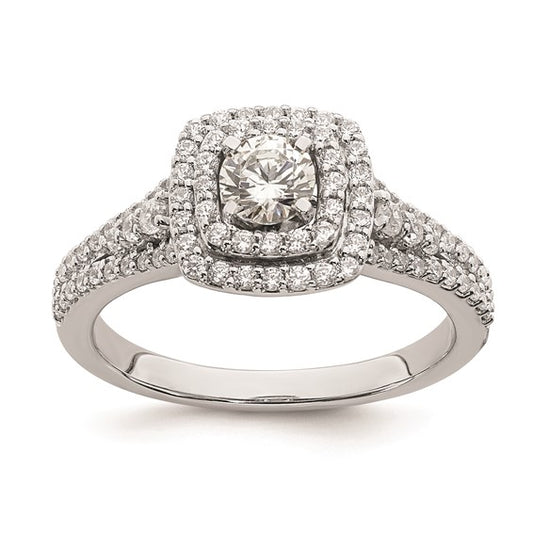 14k White Gold Double Halo (Holds 1/3 carat (4.5mm) Round Center) 1/2 carat Diamond Semi-mount Engagement Ring