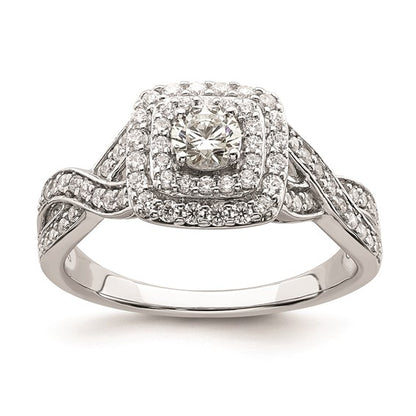 14k White Gold Double Halo (Holds 1/4 carat (4.1mm) Round Center) 1/2 carat Diamond Semi-mount Engagement Ring