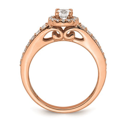 14k Rose Gold Halo Plus (Holds 1/3 carat (4.5mm) Round Center) 3/8 carat Diamond Semi-mount Engagement Ring