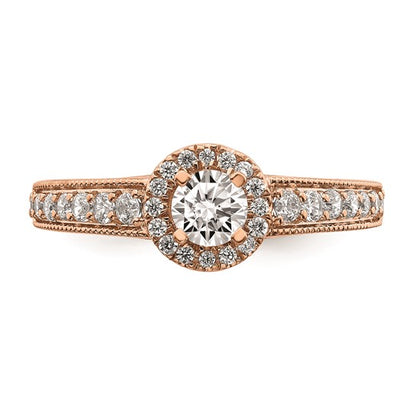 14k Rose Gold Halo Plus (Holds 1/3 carat (4.5mm) Round Center) 3/8 carat Diamond Semi-mount Engagement Ring