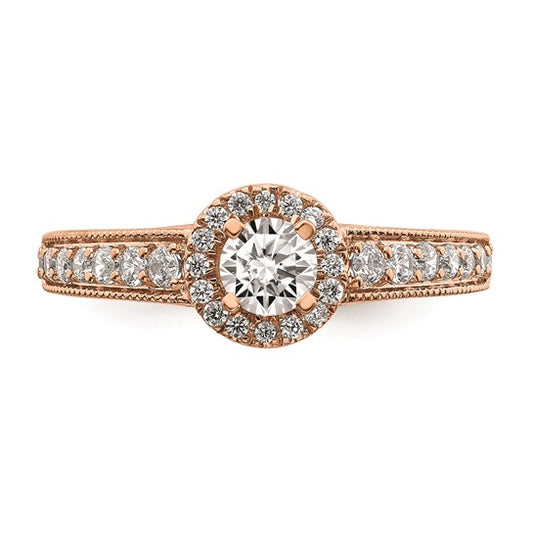 14k Rose Gold Halo Plus (Holds 1/3 carat (4.5mm) Round Center) 3/8 carat Diamond Semi-mount Engagement Ring