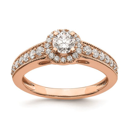 14k Rose Gold Halo Plus (Holds 1/3 carat (4.5mm) Round Center) 3/8 carat Diamond Semi-mount Engagement Ring