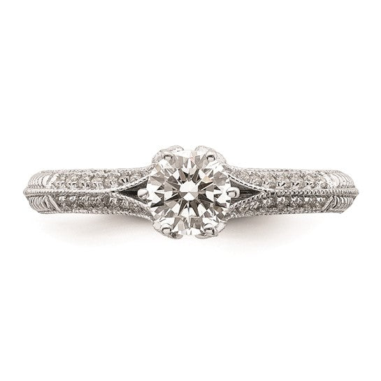 14K White Gold (Holds 1/2 carat (5.2mm) Round Center) 1/4 carat Diamond Semi-Mount Engagement Ring