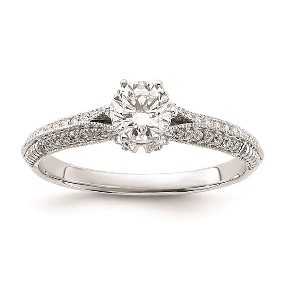 14K White Gold (Holds 1/2 carat (5.2mm) Round Center) 1/4 carat Diamond Semi-Mount Engagement Ring