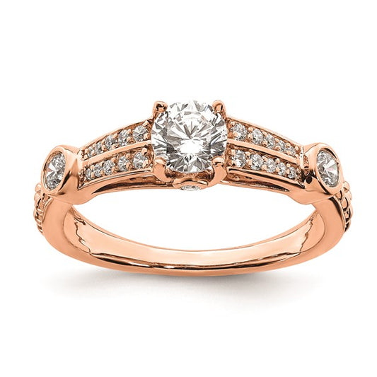 14K Rose Gold 2-Row (Holds 1/2 carat (5.2mm) Round Center) 1/4 carat Diamond Semi-Mount Engagment Ring