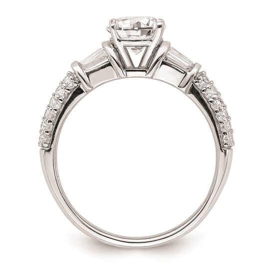 14k White Gold (Holds 1 carat (6.5mm) Round Center) 1/2 carat Round/Baguette Diamond Semi-mount Engagement Ring