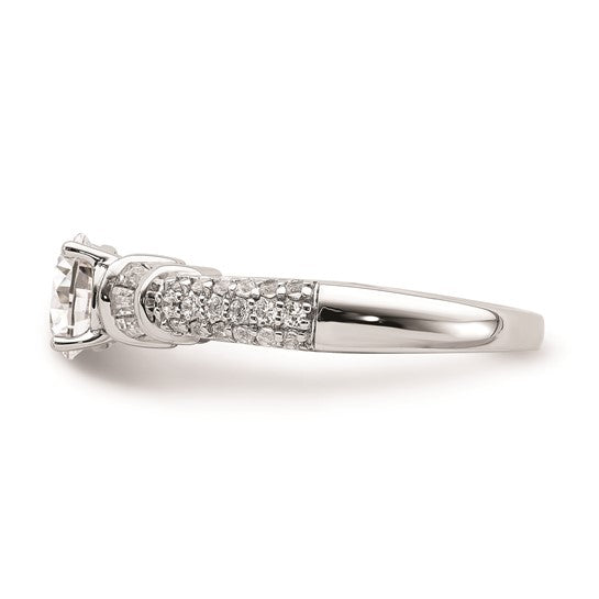 14k White Gold (Holds 1 carat (6.5mm) Round Center) 1/2 carat Round/Baguette Diamond Semi-mount Engagement Ring