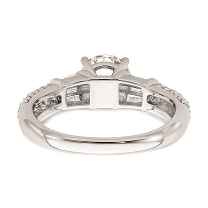 14k White Gold (Holds 1 carat (6.5mm) Round Center) 1/2 carat Round/Baguette Diamond Semi-mount Engagement Ring