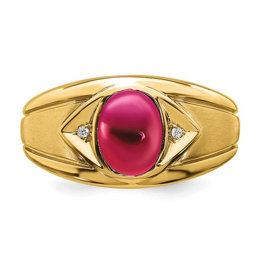 14k Created Ruby and Diamond Mens Ring
