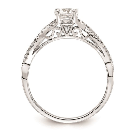 14K White Gold Criss-Cross (Holds 1/2 carat (5.2mm) Round Center) 1/4 carat Diamond Semi-Mount Engagement Ring