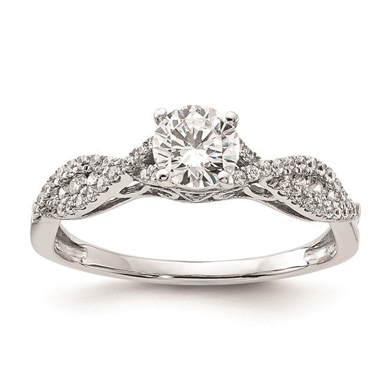 14K White Gold Criss-Cross (Holds 1/2 carat (5.2mm) Round Center) 1/4 carat Diamond Semi-Mount Engagement Ring