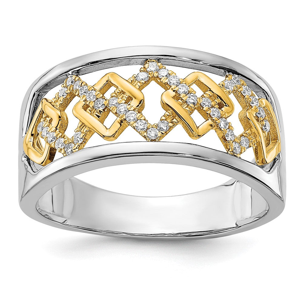 14k Two-tone Polished Fancy Squares Diamond Ring