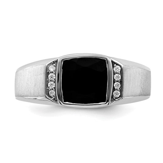 14k White Gold Onyx and Diamond Mens Ring