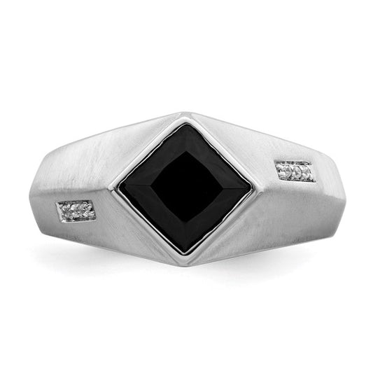 14k White Gold Onyx and Diamond Mens Ring