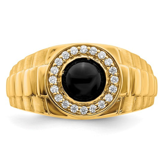 14k Onyx and Diamond Mens Ring