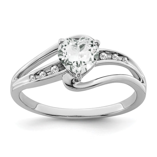 Sterling Silver Rhodium-plated White Topaz and Diamond Ring