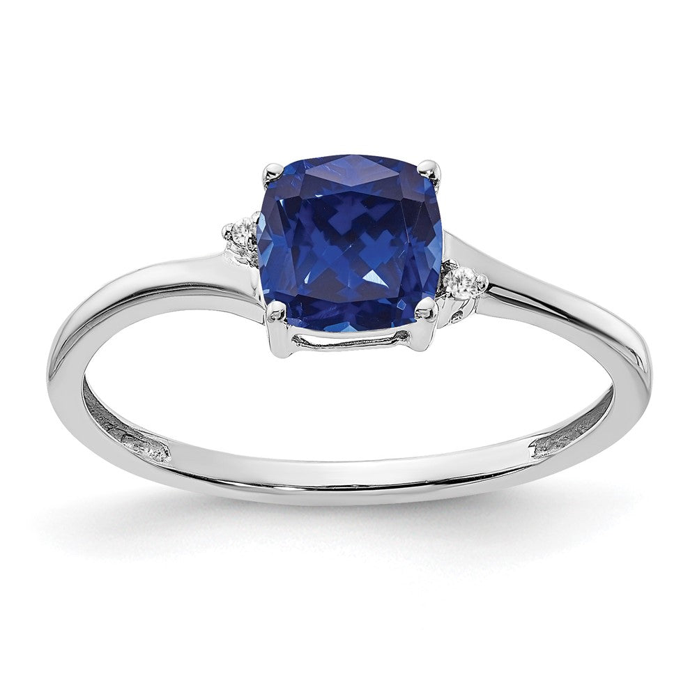 Sterling Silver Rhodium-plated Created Sapphire and Diamond Ring