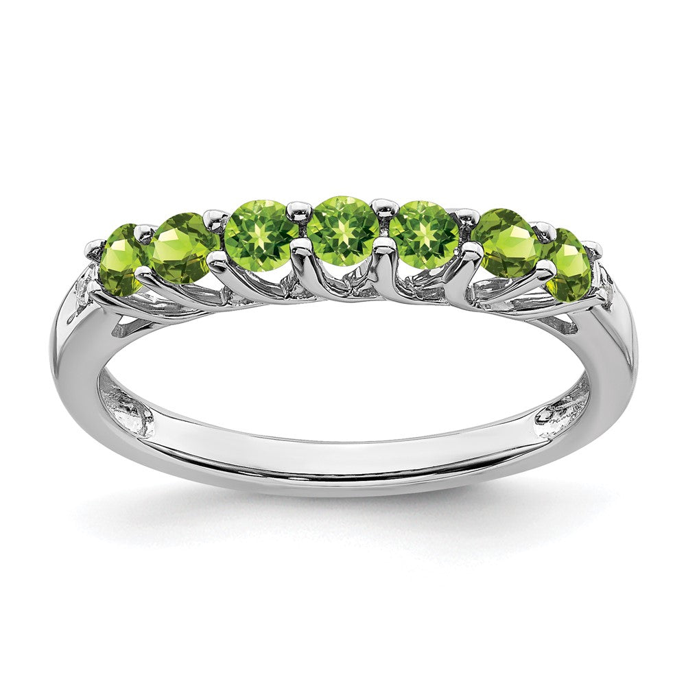 Sterling Silver Rhodium-plated Peridot and Diamond Ring