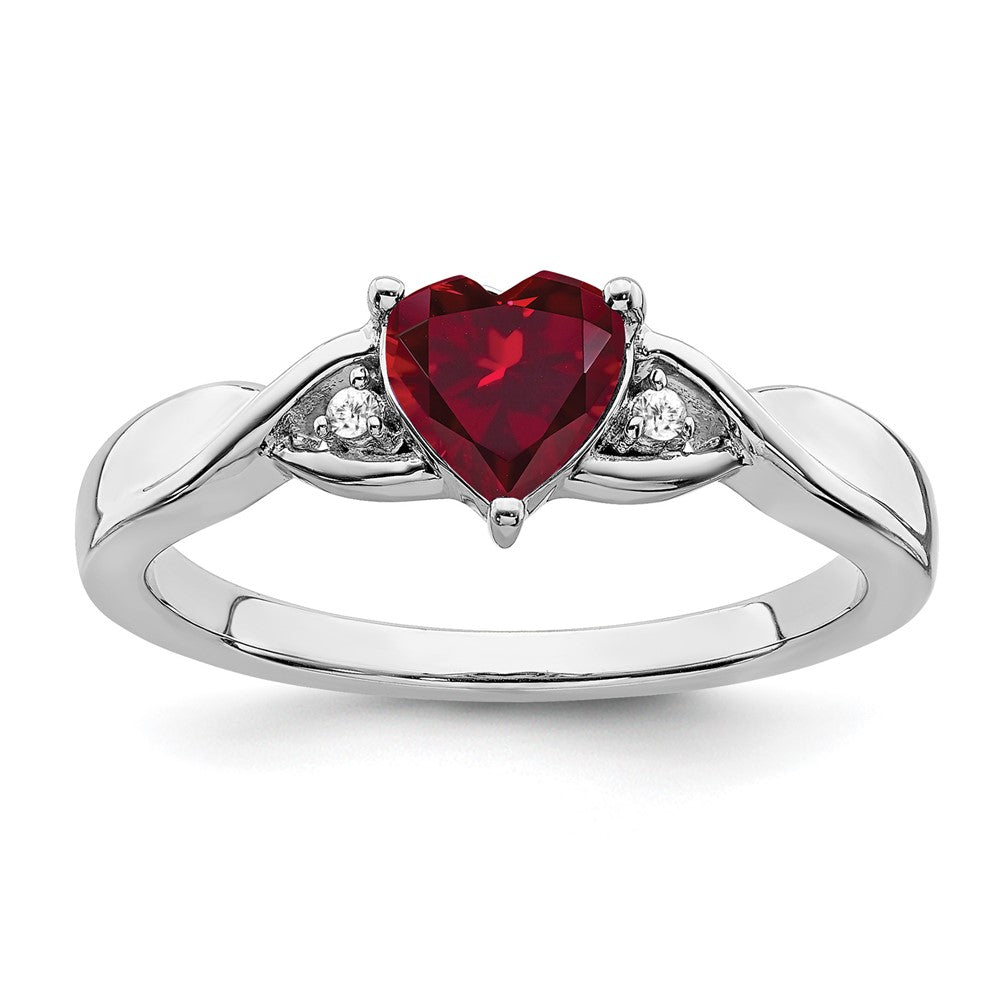 Sterling Silver Rhodium-plated Created Ruby and Diamond Ring